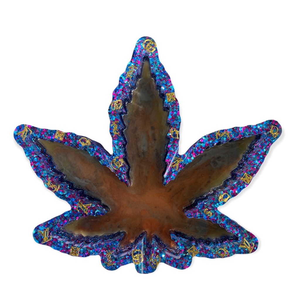 Blue TOP BRANDS leaf Ashtray ! Handmade